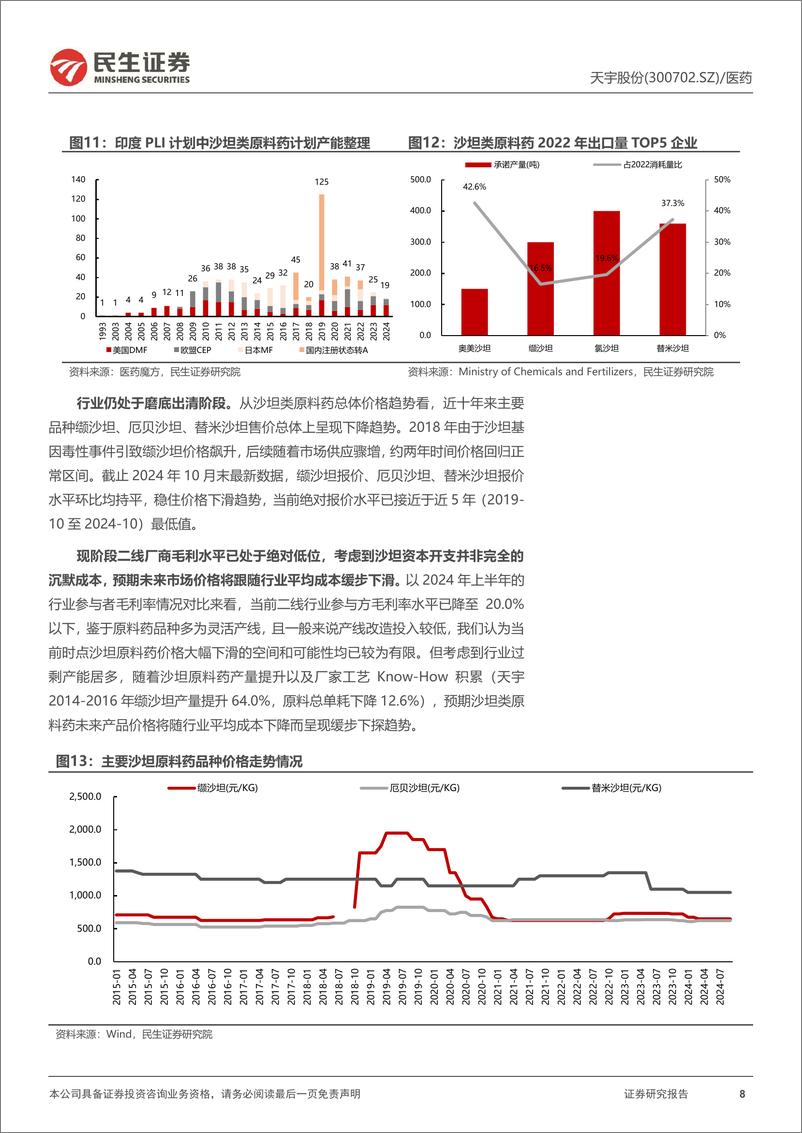 《天宇股份(300702)首次覆盖报告：沙坦原料药行业龙头，制剂一体化转型成长可期-241128-民生证券-27页》 - 第8页预览图