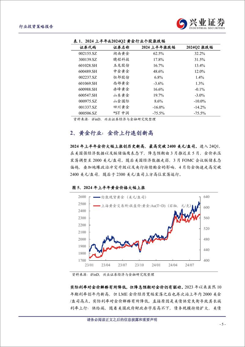 《黄金行业2024年中报总结及展望：金价持续上行，关注黄金股估值修复机会-240908-兴业证券-18页》 - 第5页预览图