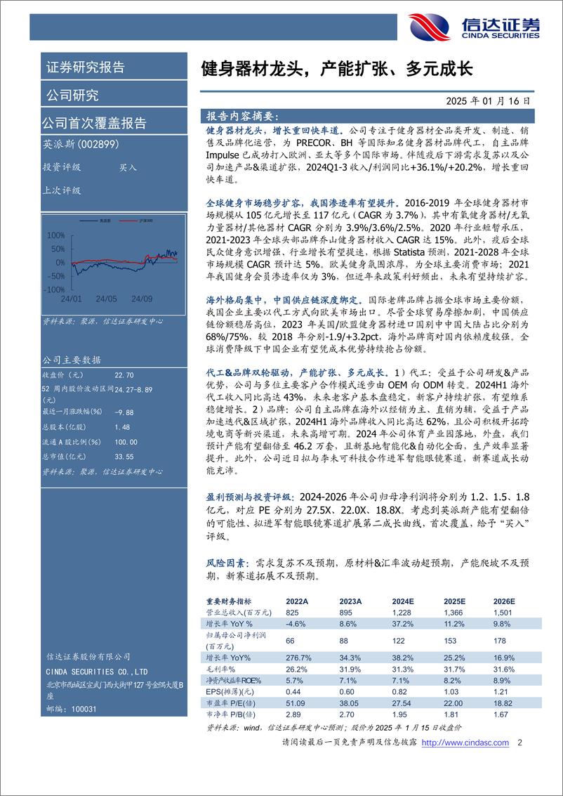 《英派斯(002899)公司首次覆盖报告：健身器材龙头，产能扩张、多元成长-250116-信达证券-25页》 - 第2页预览图