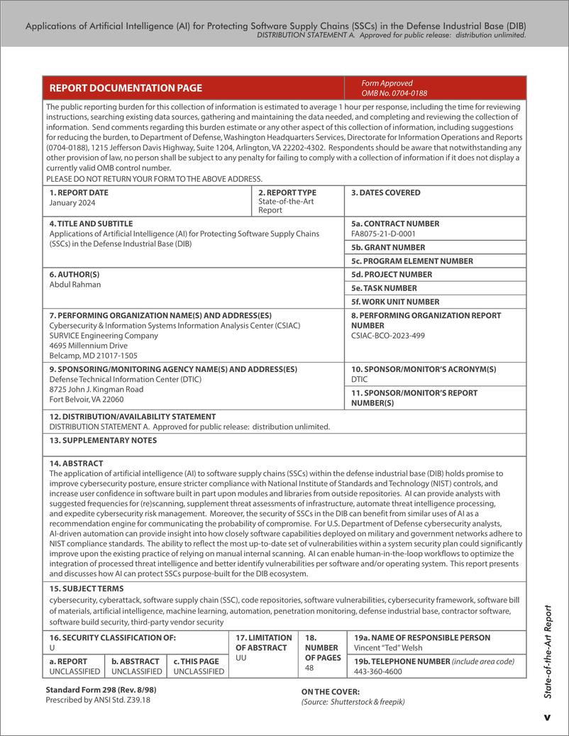 《CSIAC-人工智能在保护美国国防工业基础软件供应链中的应用（英）-2024-48页》 - 第5页预览图