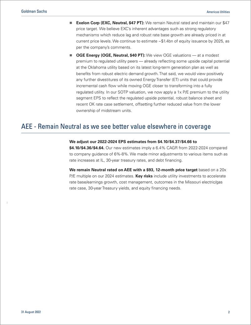 《Americas Utilitie Updating estimates for a few Neutral-rated utilities following 2Q(1)》 - 第3页预览图