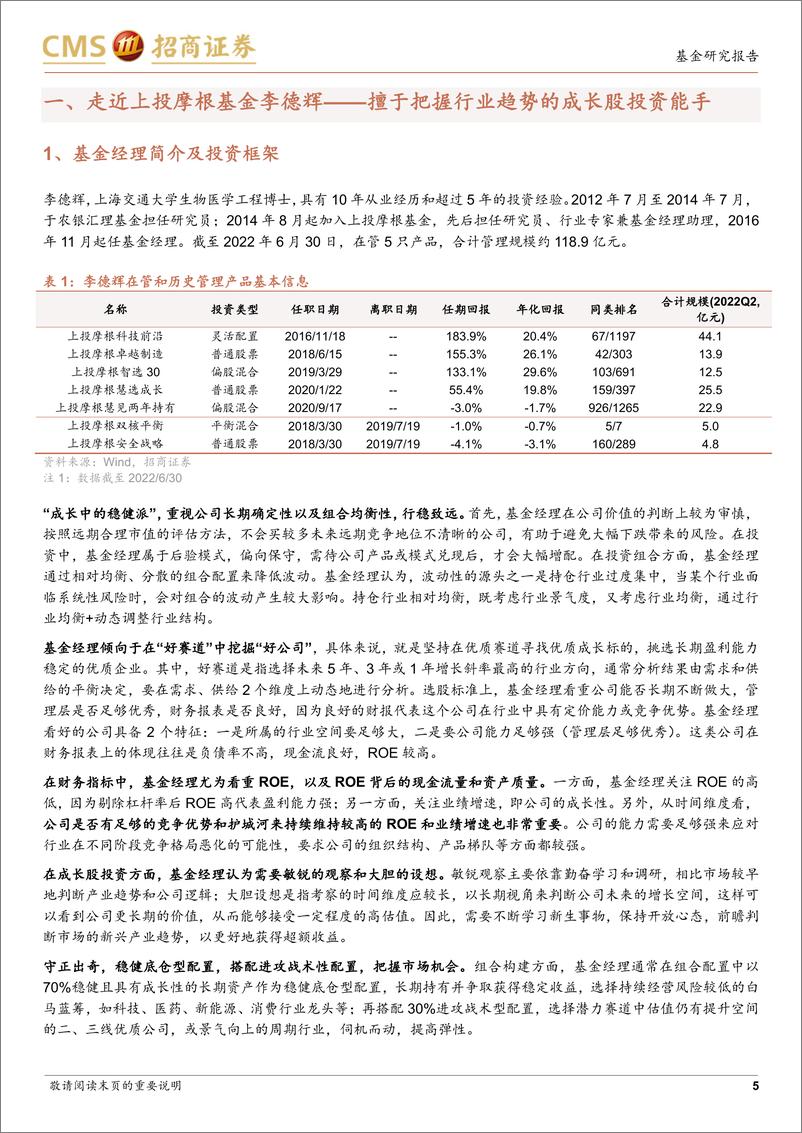 《上投摩根基金李德辉投资风格分析：动态优化的成长股投资能手-20220723-招商证券-22页》 - 第6页预览图