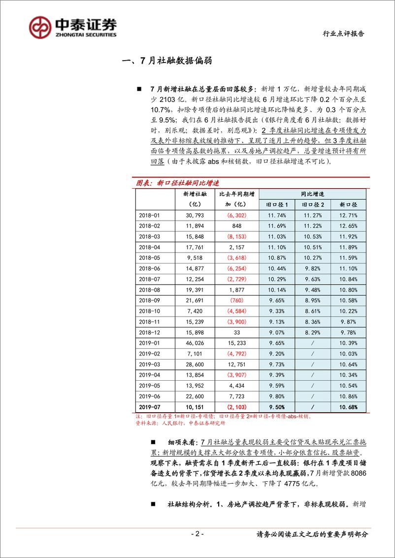 《银行业：银行角度看7月社融数，走弱的原因是前置和地产-20190813-中泰证券-13页》 - 第3页预览图