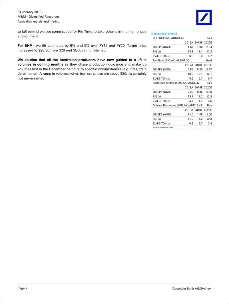 《德银-亚太地区-金属与采矿业-澳大利亚铁矿石价格修订-2019.1.31-31页》 - 第3页预览图