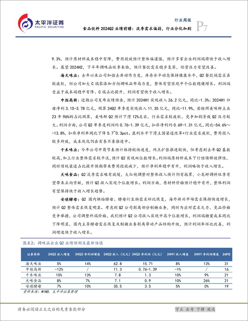 《食品饮料行业2024Q2业绩前瞻：淡季需求偏弱，行业分化加剧-240717-太平洋证券-12页》 - 第7页预览图