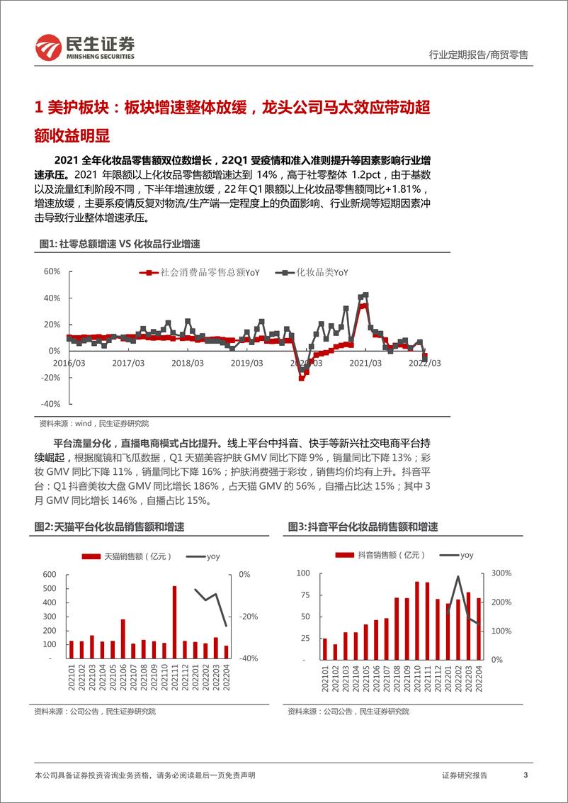 《商贸零售行业2021&2022Q1医美美妆业绩综述：高增长+强确定性叠加困境反转，构筑板块行情主旋律-20220505-民生证券-22页》 - 第4页预览图