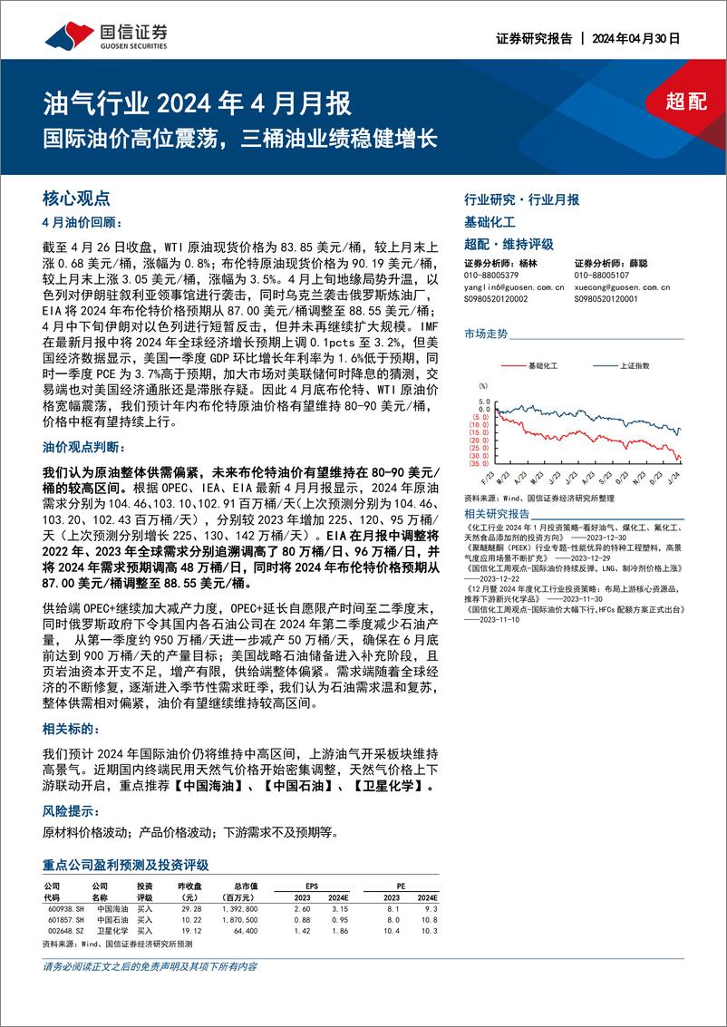 《油气行业2024年4月月报：国际油价高位震荡，三桶油业绩稳健增长-国信证券》 - 第1页预览图