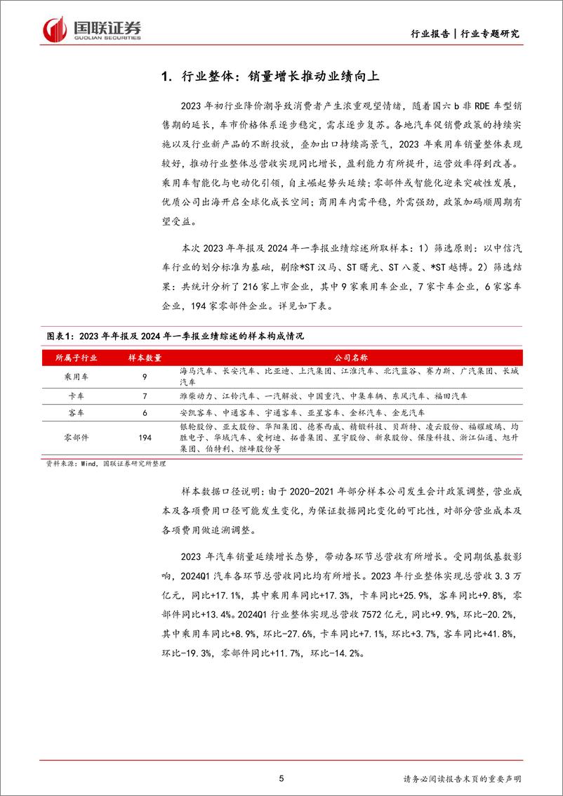 《汽车行业2023年年报及2024年一季报业绩综述：行业景气延续，各环节业绩亮眼-240506-国联证券-41页》 - 第5页预览图