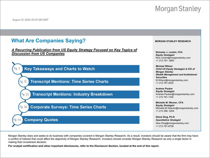 《Morgan Stanley-US Equity Strategy What Are Companies Saying-109805842》 - 第1页预览图