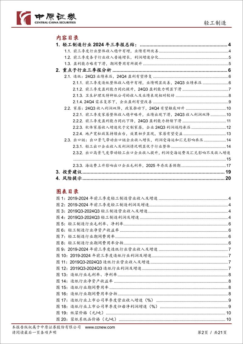 《轻工制造行业专题研究：轻工制造行业2024年三季报总结，业绩整体承压，出口相对较好，需求预期改善-241106-中原证券-21页》 - 第2页预览图