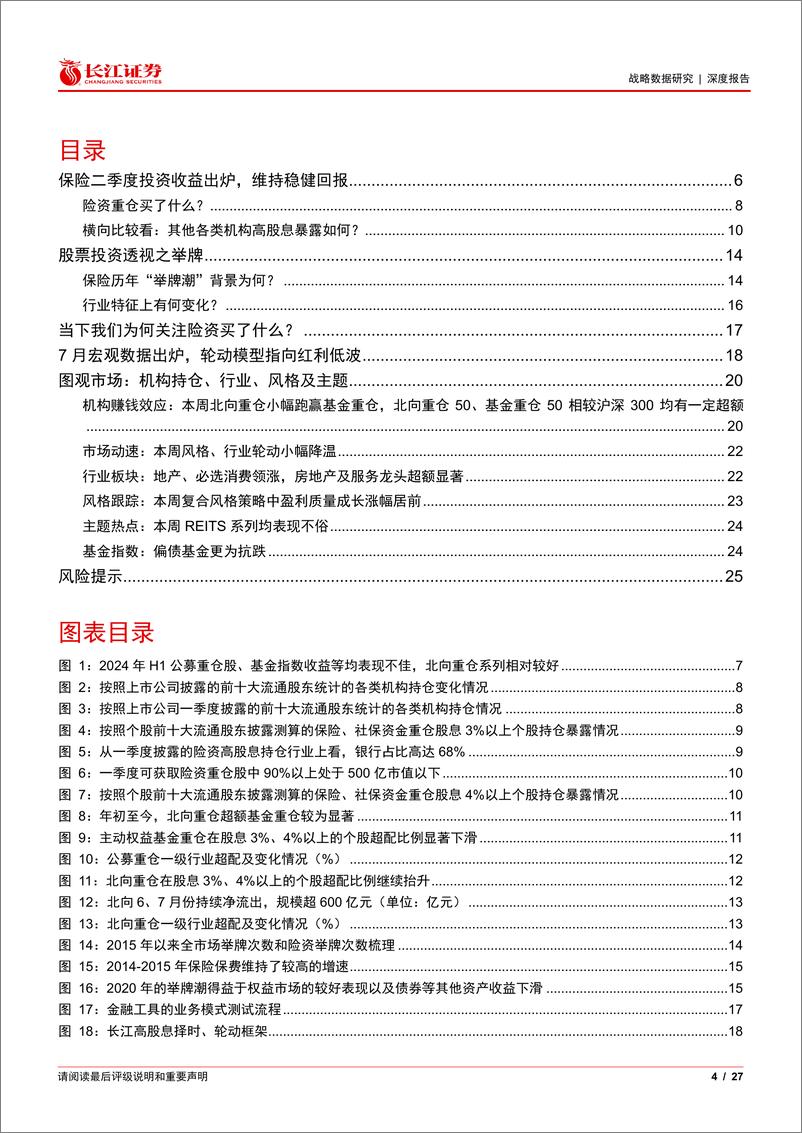 《战略数据研究深度报告：最新综合收益年化6.91%25，从重仓和举牌看保险买了什么-240810-长江证券-27页》 - 第4页预览图