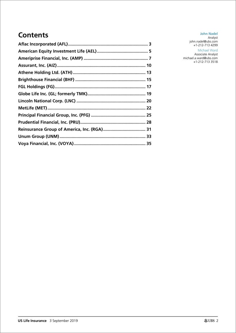 《瑞银-美股-保险行业-美国寿险：人寿保险公司在行业会议前提出的主要议题与问题-2019.9.3-44页》 - 第3页预览图