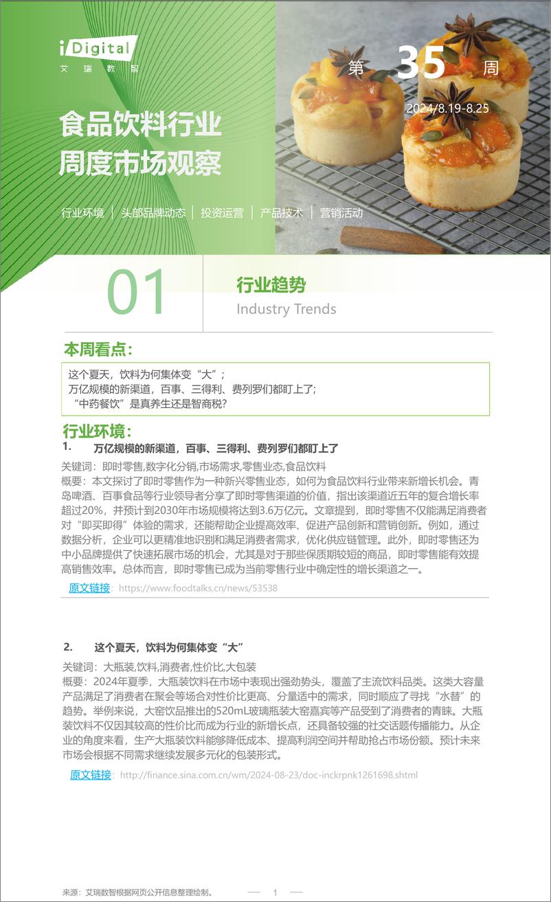 《2024年第35周-食品饮料行业周度市场观察-7页》 - 第1页预览图