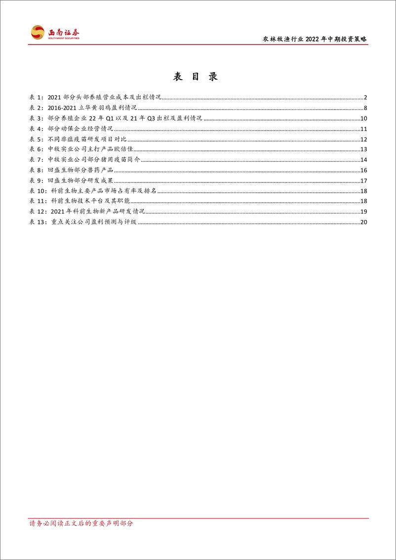 《农林牧渔行业2022年中期投资策略：黄羽鸡迎景气提升，动保空间逐步打开-20220712-西南证券-26页》 - 第5页预览图