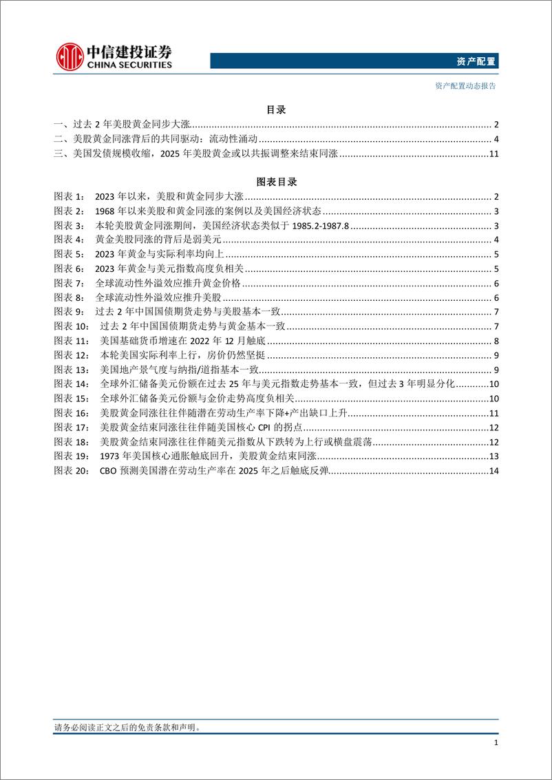 《资产配置动态：美股黄金同涨的共同驱动和结束信号是什么？-241031-中信建投-17页》 - 第2页预览图