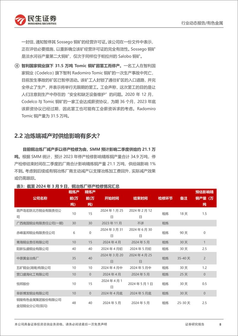 《铜行业动态报告：矿端紧张到铜产量下降传导即将完成，铜价进入主升浪-240319-民生证券-14页》 - 第8页预览图