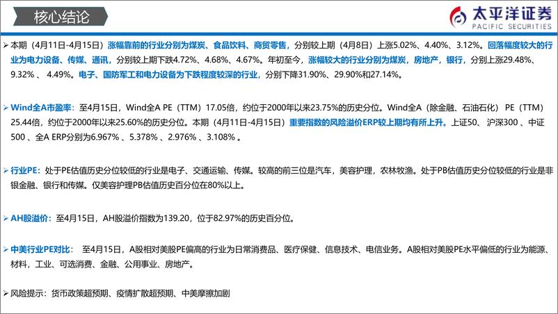 《中外股票估值追踪及对比：全市场与各行业估值跟踪-20220415-太平洋证券-27页》 - 第4页预览图