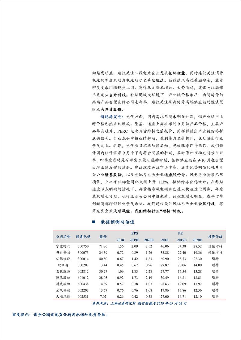 《电气设备和新能源行业：锂电市场需求明显好转，光伏产业链价格打底-20190910-上海证券-16页》 - 第3页预览图