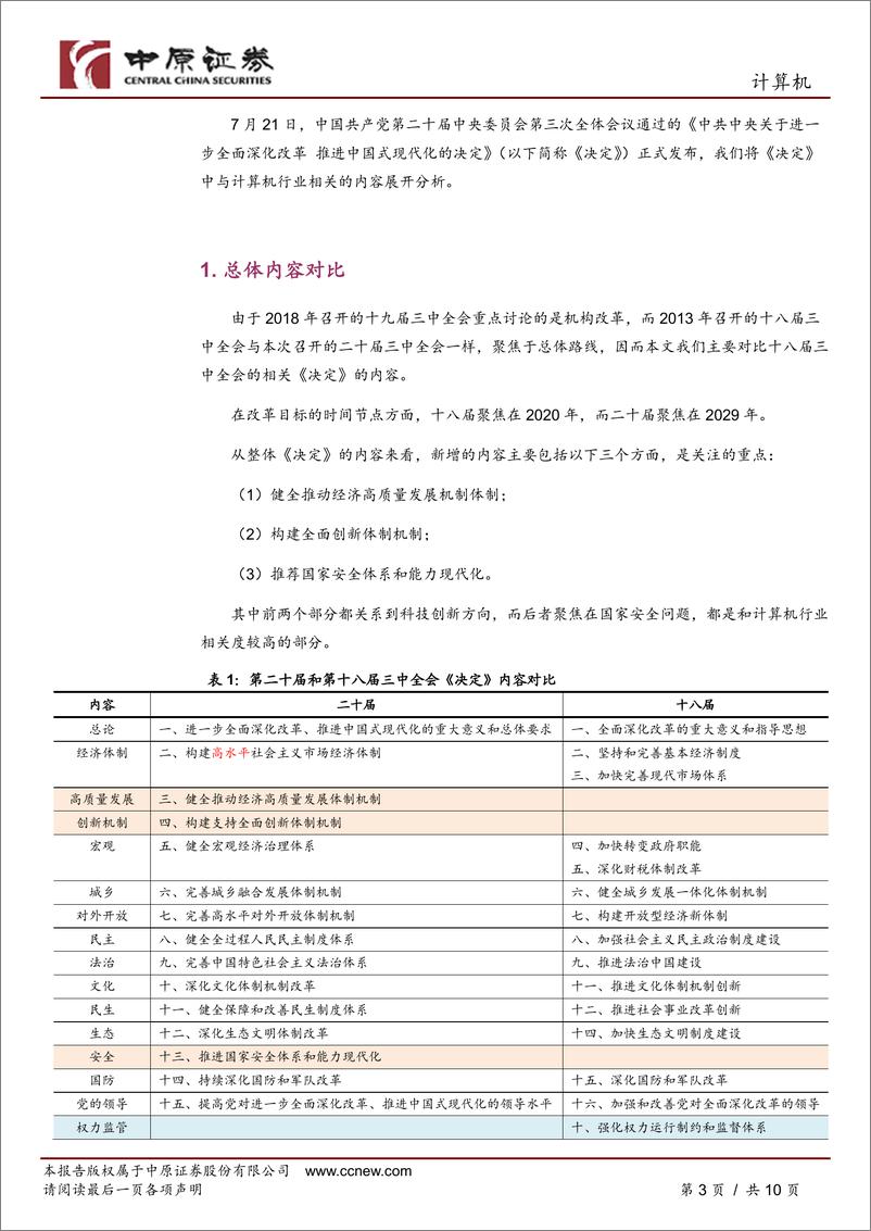 《计算机行业专题研究：三中全会高度聚焦的计算机行业相关议题-240730-中原证券-10页》 - 第3页预览图