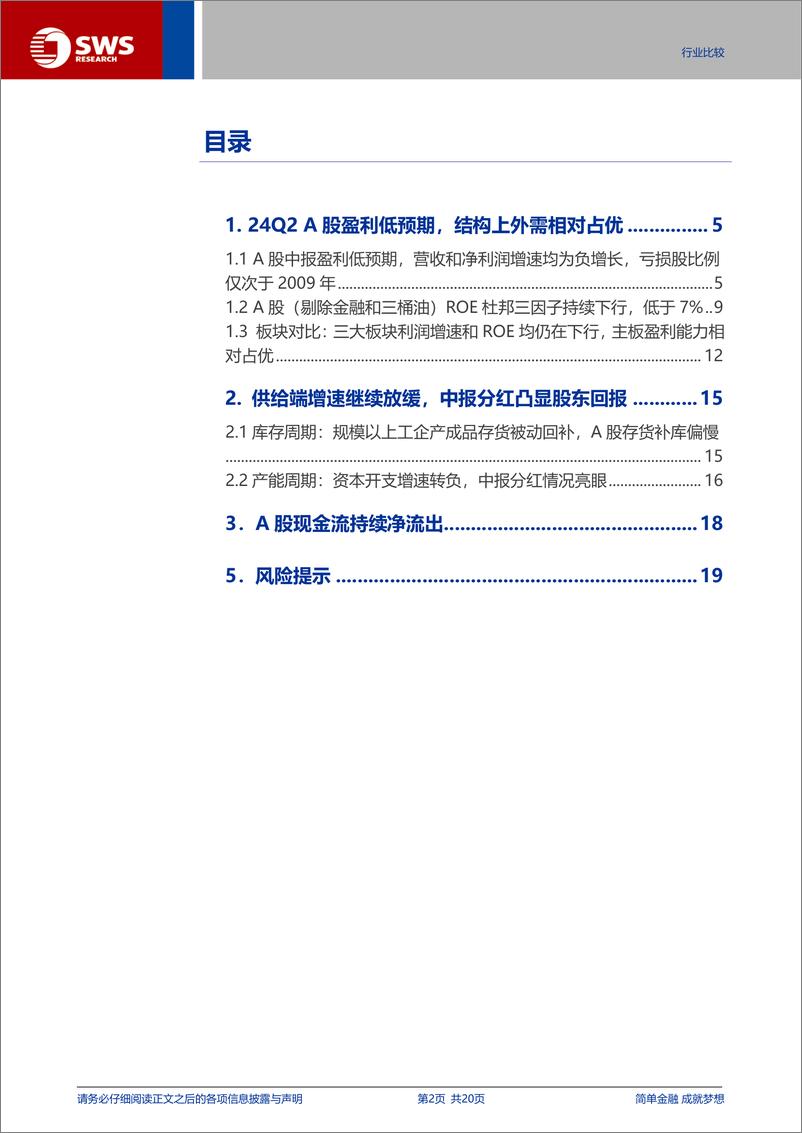 《A股2024年中报分析之总量篇：盈利低预期负增长，出海分红趋势不改-240902-申万宏源-20页》 - 第2页预览图