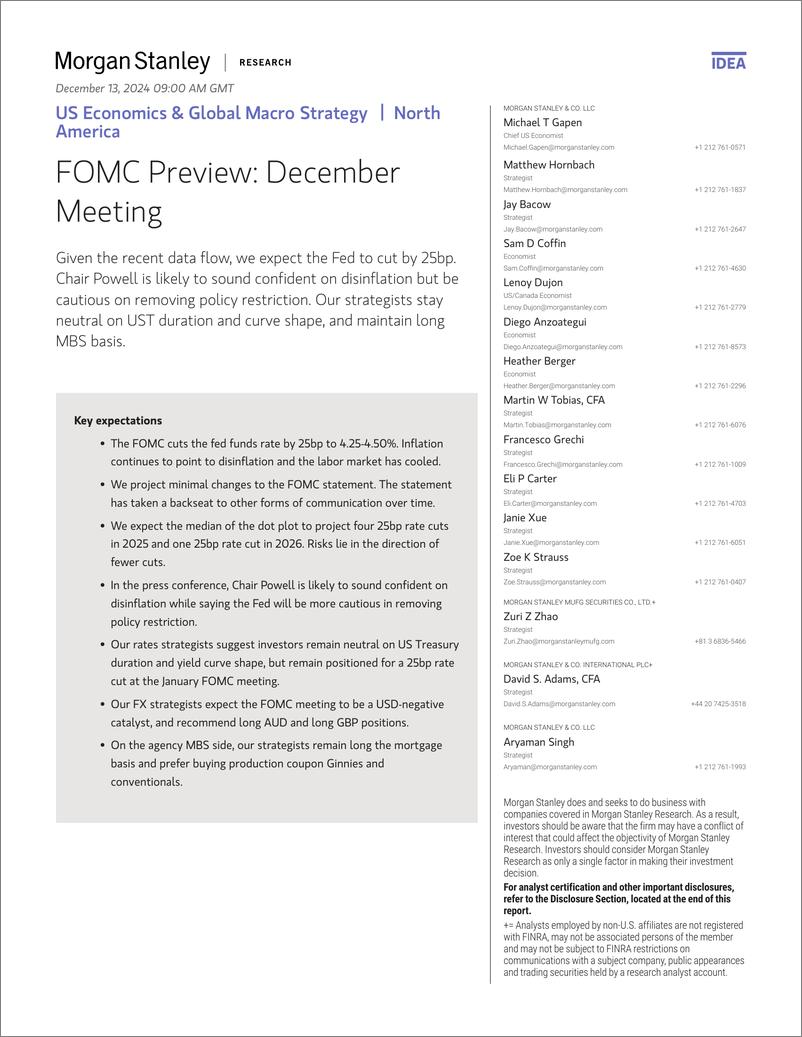 《Morgan Stanley Fixed-US Economics  Global Macro Strategy FOMC Preview December...-112195773》 - 第1页预览图