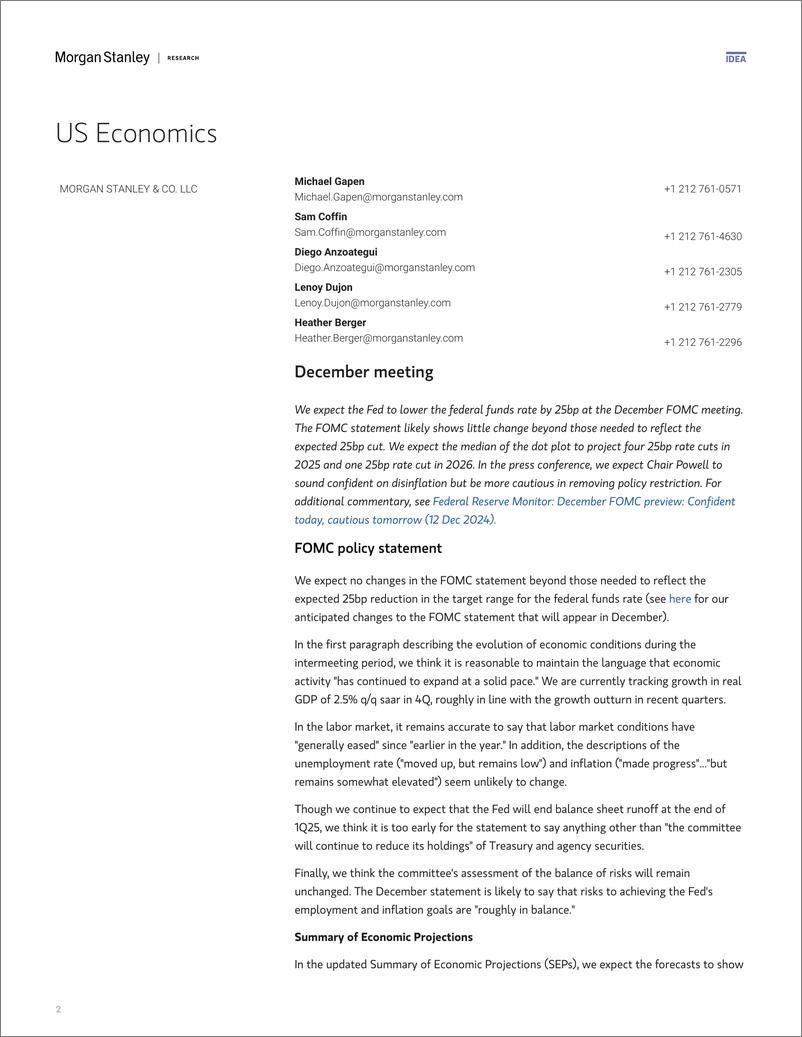 《Morgan Stanley Fixed-US Economics  Global Macro Strategy FOMC Preview December...-112195773》 - 第2页预览图