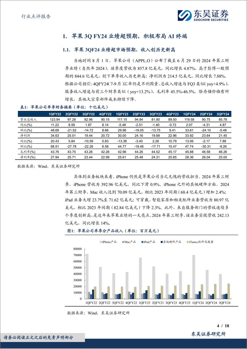 《电子行业点评报告：苹果业绩超预期，看好AI终端生态拉动产业链成长-240805-东吴证券-10页》 - 第4页预览图