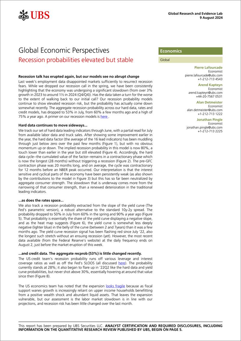 《UBS Economics-Global Economic Perspectives _Recession probabilities elevat...-109777168》 - 第1页预览图