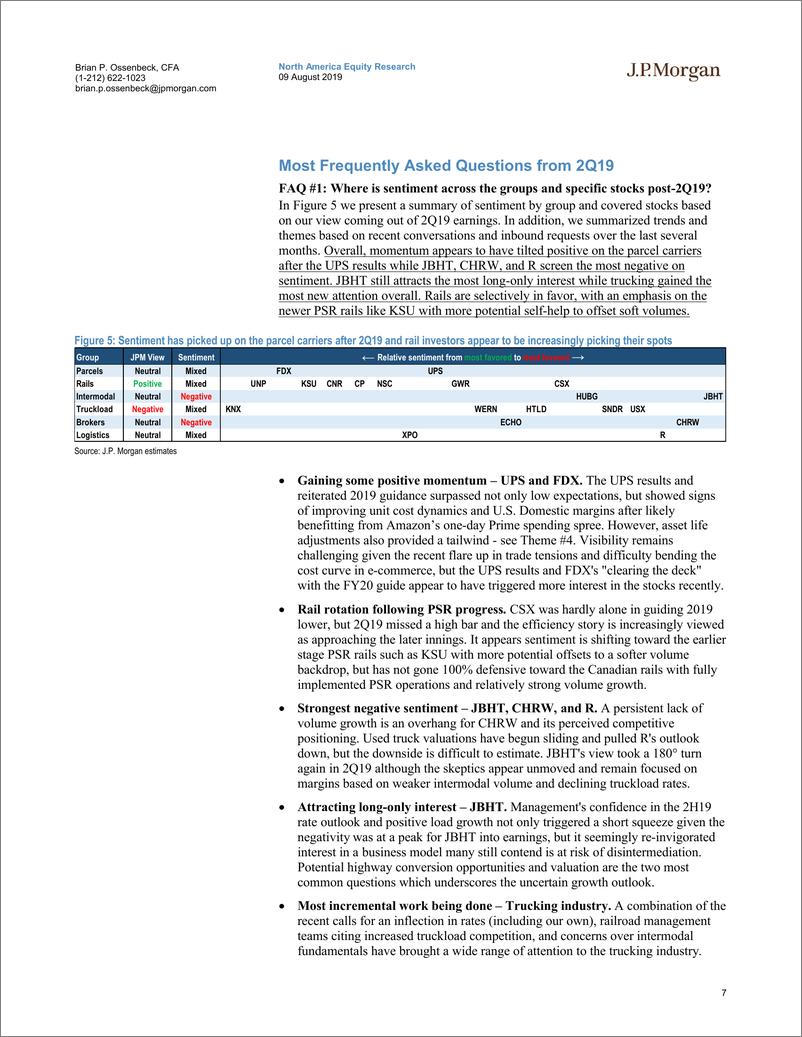 《J.P. 摩根-美股-交通运输与物流业-2019年Q2北美交通运输与物流业回顾-2019.8.9-24页》 - 第8页预览图