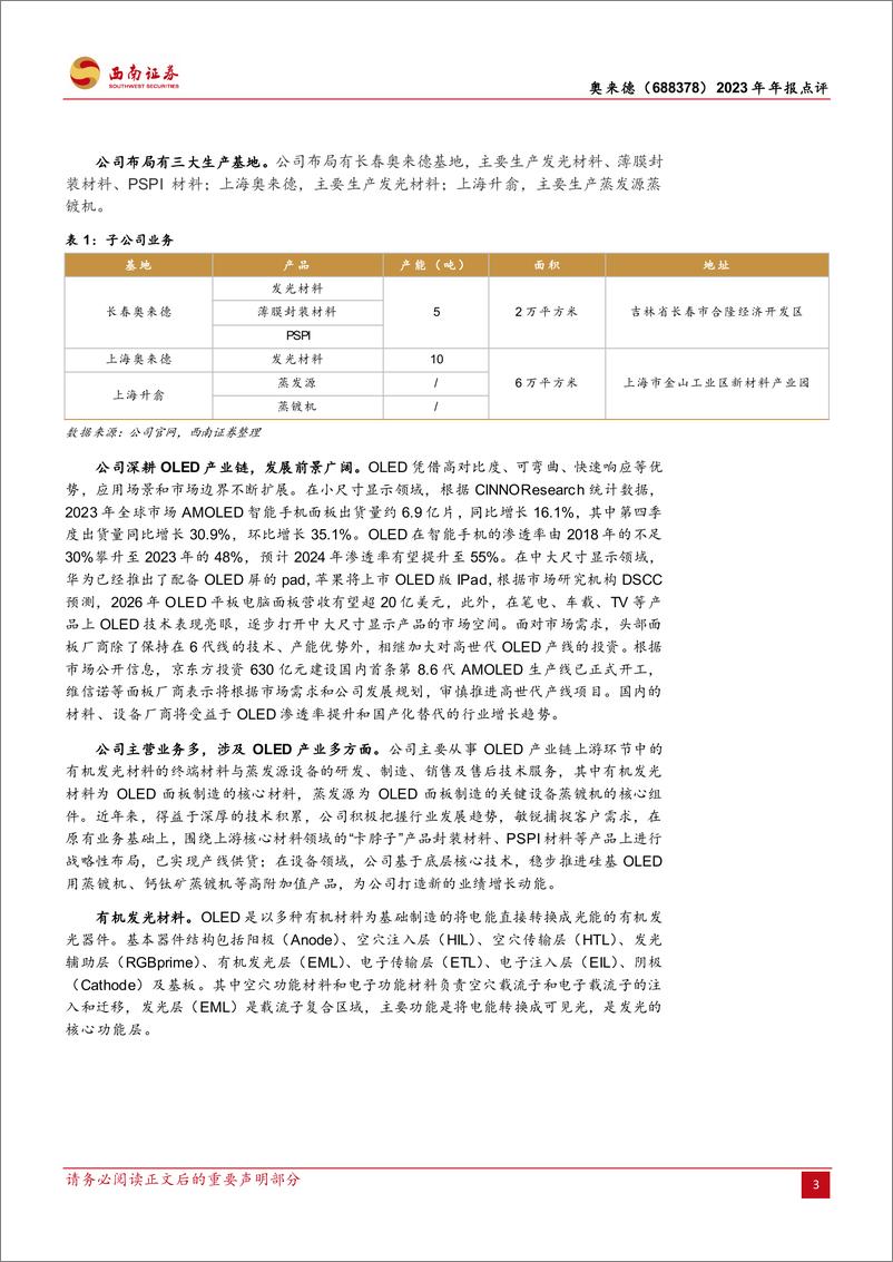 《奥来德-688378.SH-发光材料大放异彩，国产替代持续发力-20240422-西南证券-13页》 - 第3页预览图