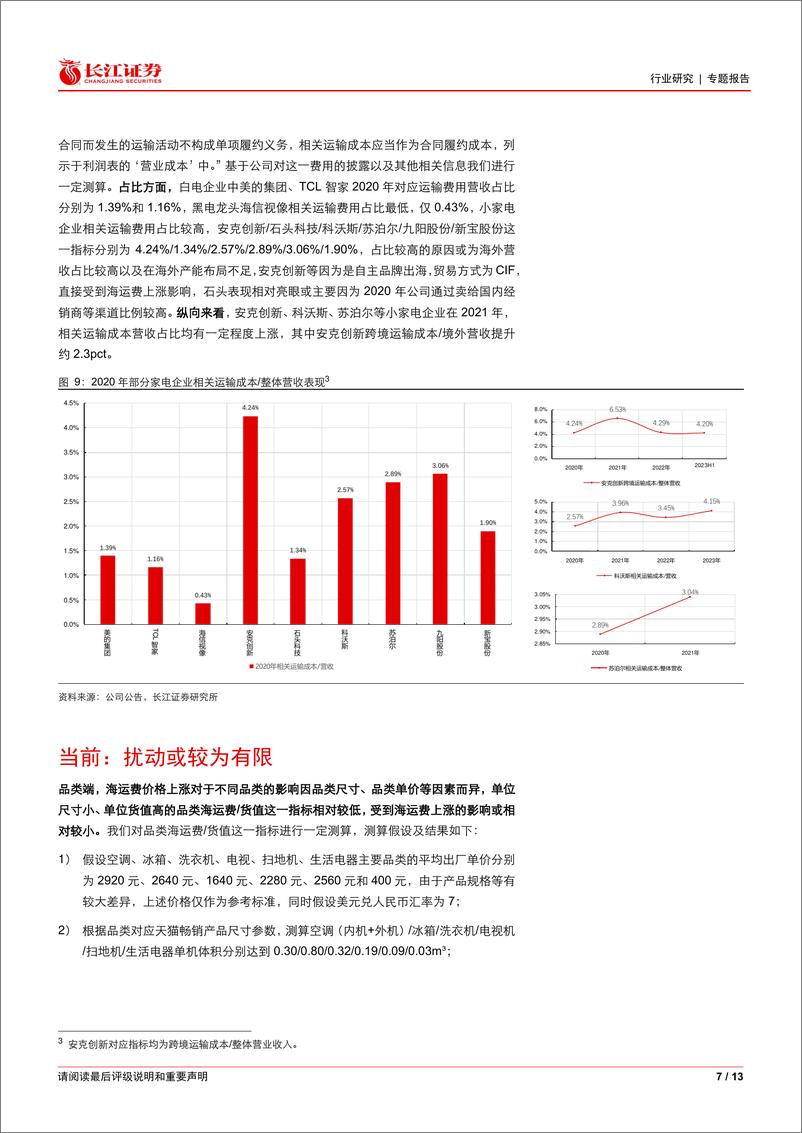 《家用电器行业专题报告：海运费影响分析，乘风扬帆，无畏远航-240626-长江证券-13页》 - 第7页预览图