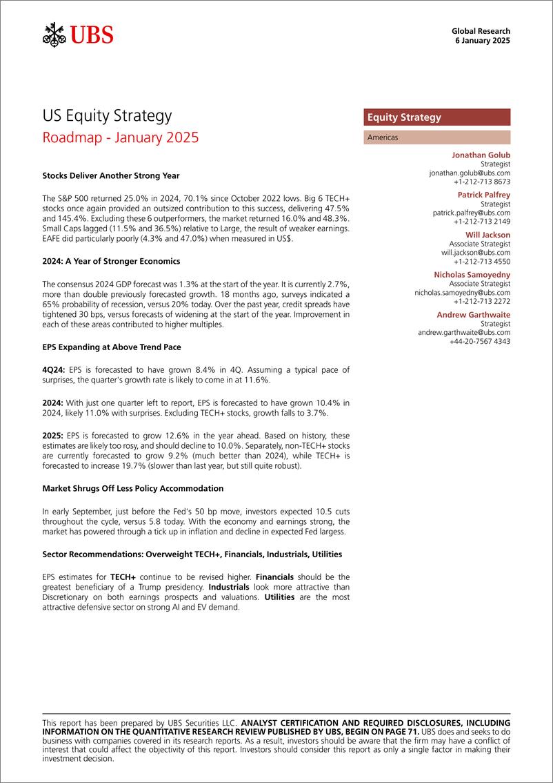 《UBS Equities-US Equity Strategy _Roadmap - January 2025_ Golub-112633677》 - 第1页预览图