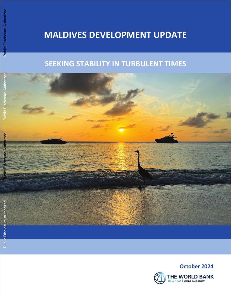 《世界银行-马尔代夫发展更新，2024年10月：在动荡时期寻求稳定（英）-44页》 - 第1页预览图