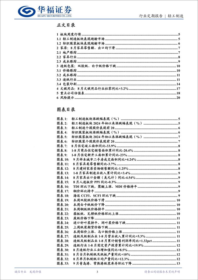 《轻工制造行业定期报告：市场情绪低点已过，顺周期修复趋势无虞-241012-华福证券-21页》 - 第3页预览图