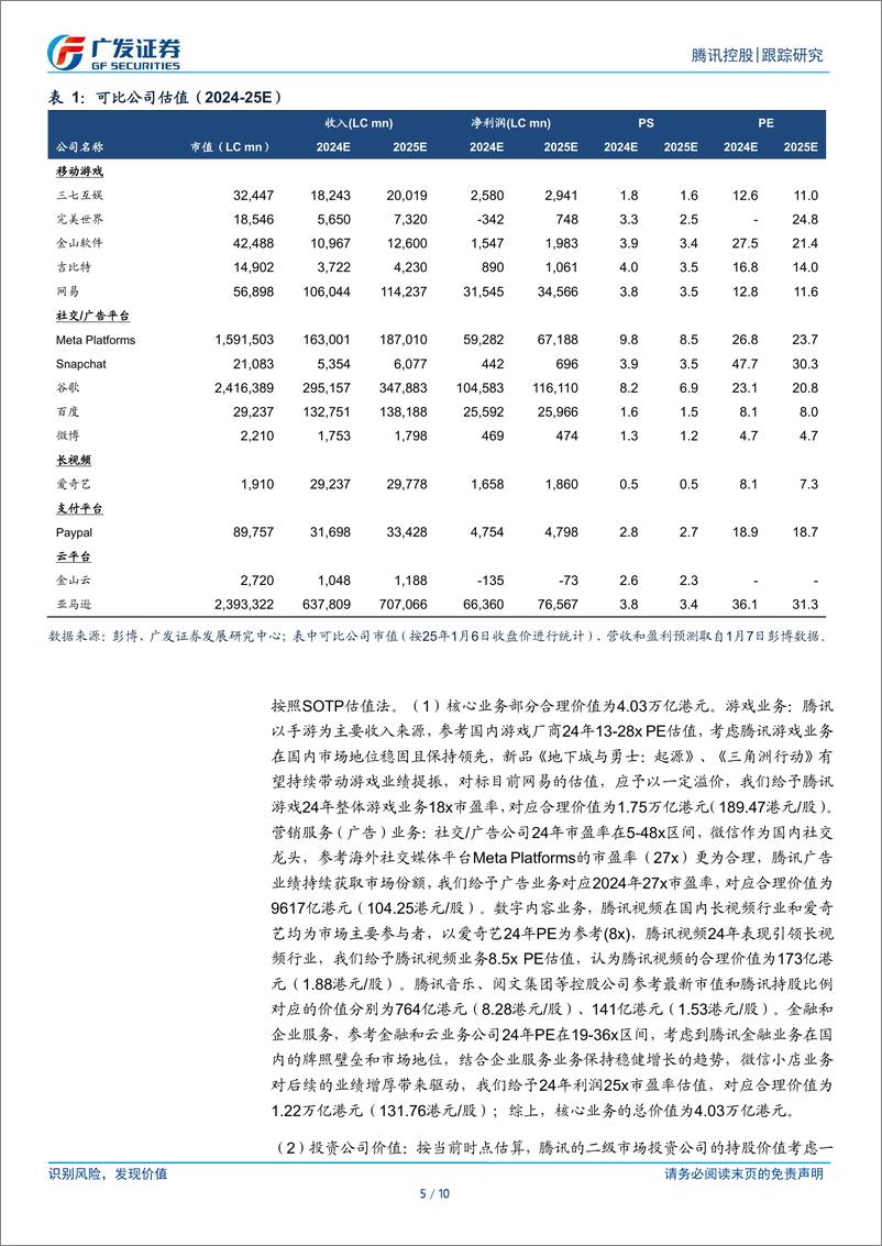 《腾讯控股(00700.HK)阅文IP%2b腾讯视频协同性增强，夯实竞争力-250107-广发证券-10页》 - 第5页预览图