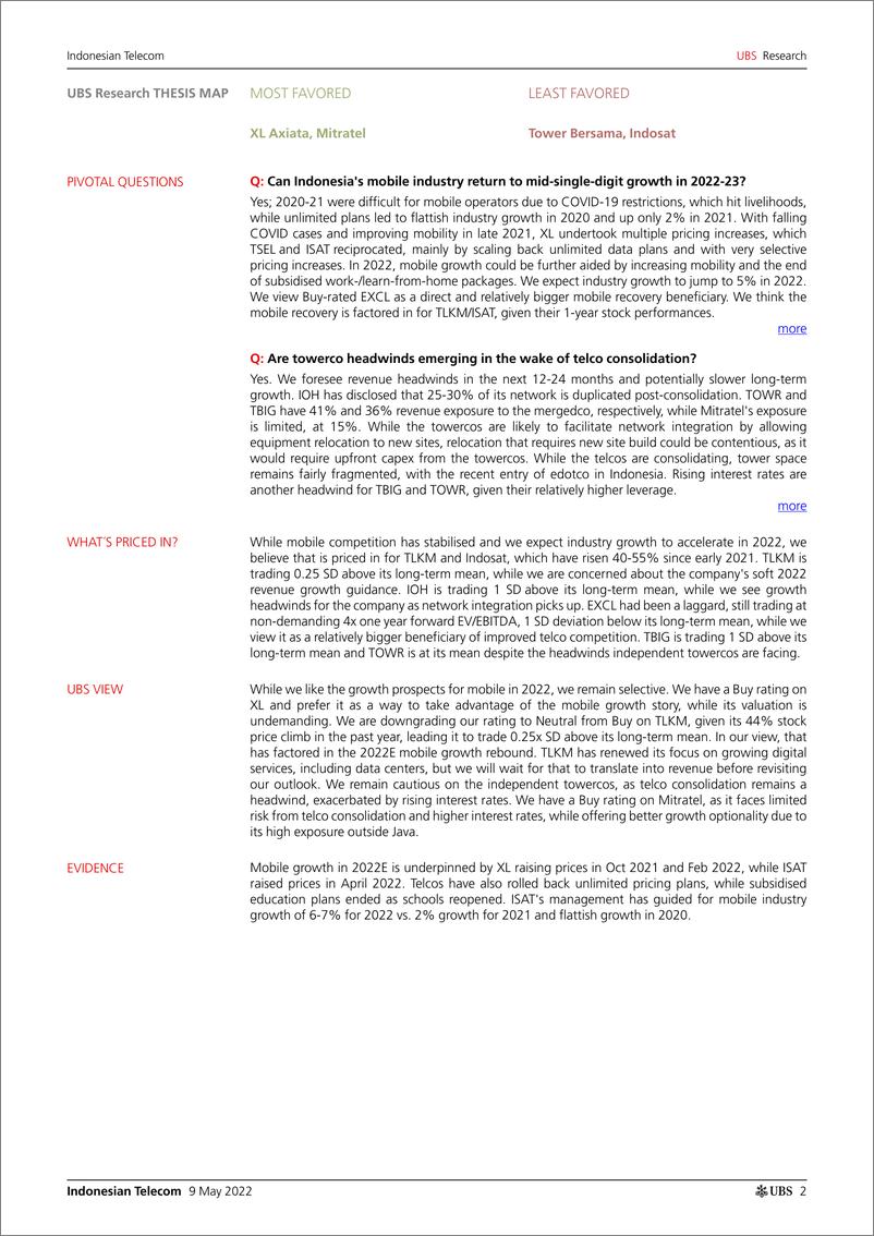 《瑞银-亚太地区电信行业-印尼：移动恢复正在进行中，但我们暂停TLKM，选择XL和MTEL-2022.5.9-25页》 - 第3页预览图