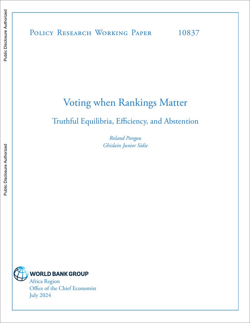 《世界银行-排名重要时的投票：真实的平衡、效率和弃权（英）-2024.7-43页》 - 第1页预览图