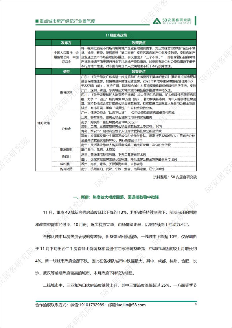 《58安居客研究院：重点城市房产经纪行业景气度-2023.11》 - 第4页预览图