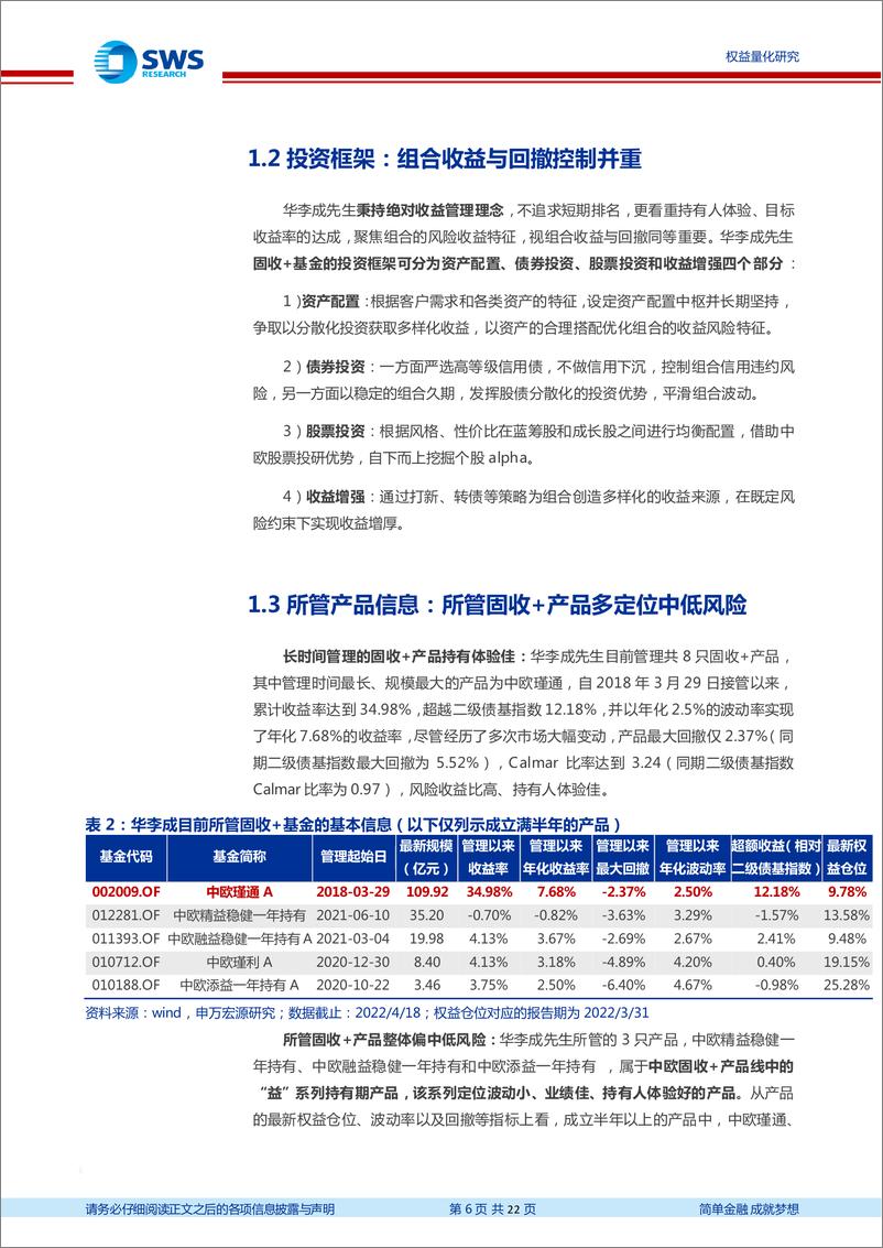 《基金经理研究系列报告之二十四：中欧基金华李成，在绝对收益理念中兼顾赔率思维-20220426-申万宏源-22页》 - 第7页预览图