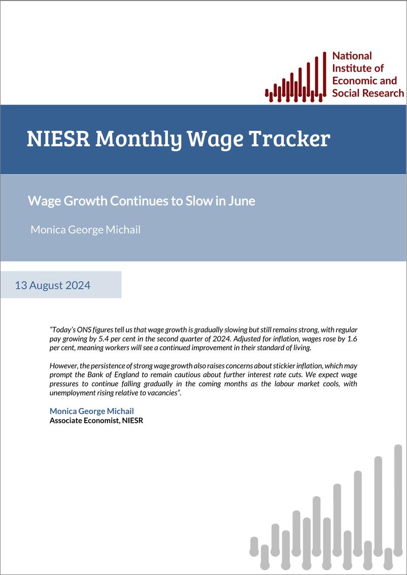 《英国国家经济和社会研究所-英国月度工资追踪：6月份工资增长继续放缓（英）-2024.8-7页》 - 第1页预览图