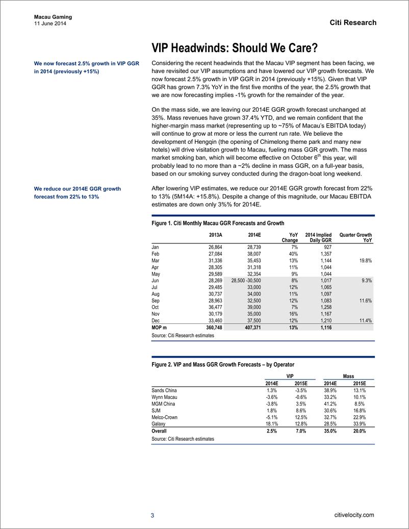 《花旗银行-Macau Gaming Mass Growth Robust at 35%; VIP Headwinds Trim 2014 EBITDA Estimate by Only 3%》 - 第3页预览图