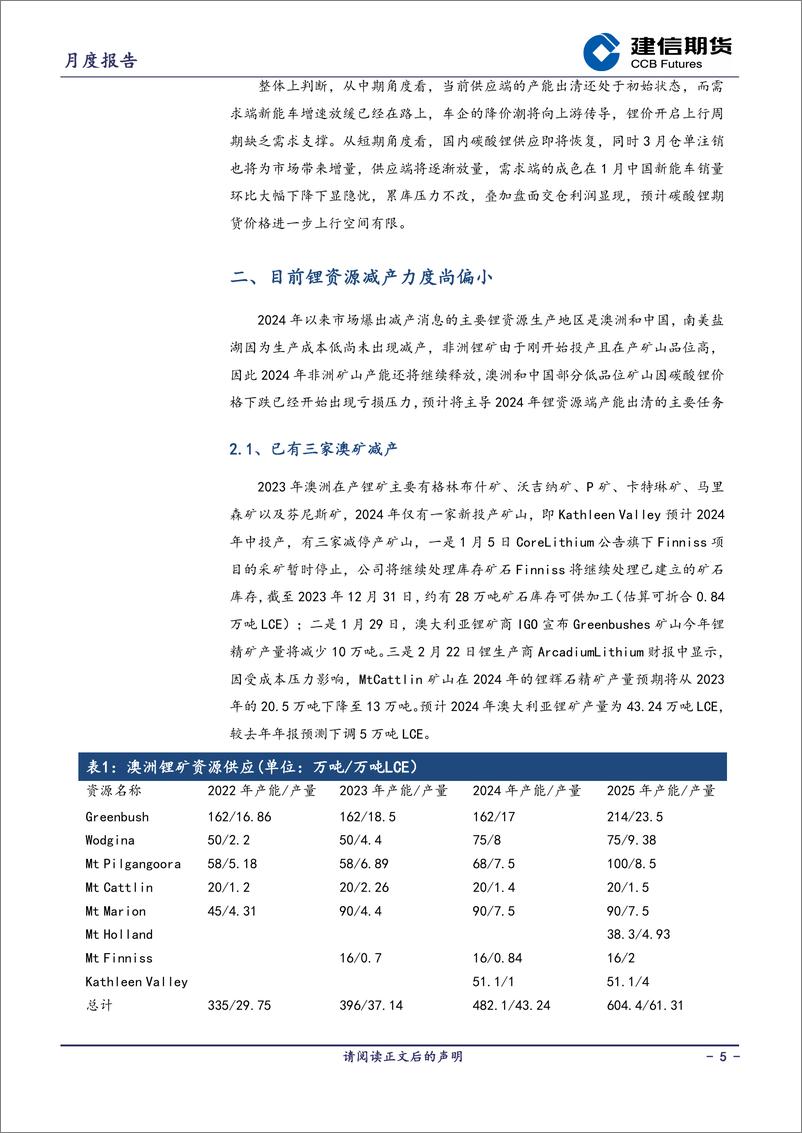 《碳酸锂期货月报：产能出清伊始，碳酸锂上行空间有限-20240301-建信期货-11页》 - 第5页预览图