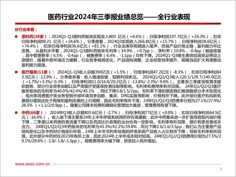 《医药行业2024年三季报总结：Q3收入增速回正，利润有所承压-241114-西南证券-155页》 - 第4页预览图