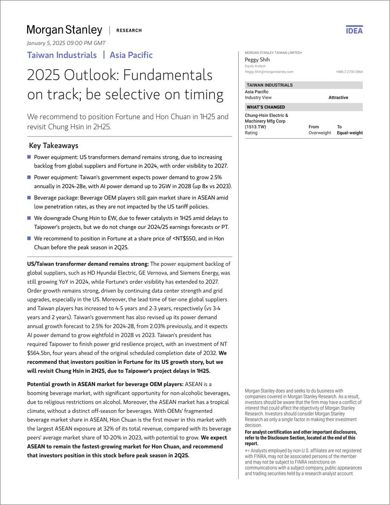 《Morgan Stanley-Taiwan Industrials 2025 Outlook Fundamentals on track; be ...-112625915》 - 第1页预览图