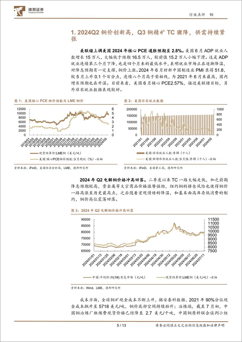 《铜行业跟踪：24Q2铜价创新高，Q3TC骤降，供需持续紧张-240711-德邦证券-13页》 - 第5页预览图