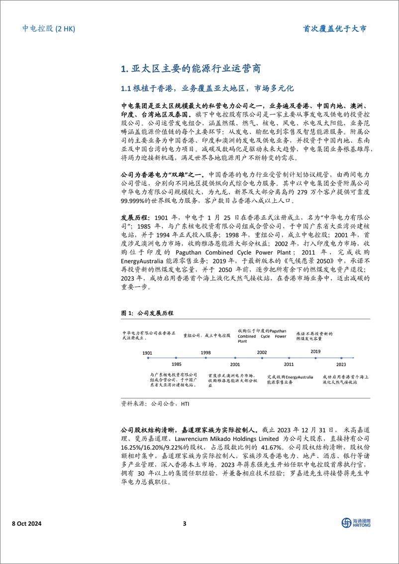 《中电控股(0002.HK)首次覆盖：根植香港，亚太区百年能源行业运营商-241008-海通国际-21页》 - 第3页预览图