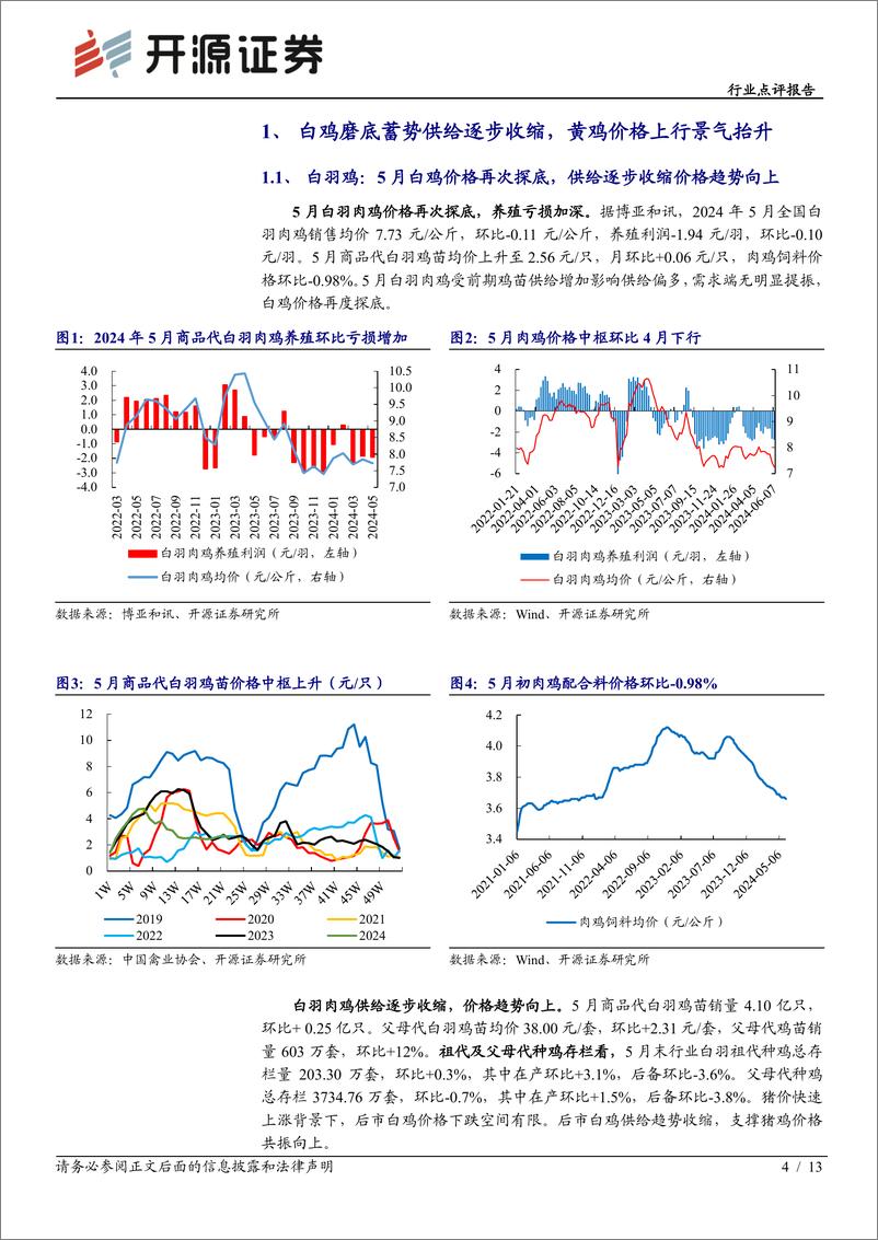 《农林牧渔行业点评报告：白鸡磨底蓄势供给逐步收缩，黄鸡价格上行景气抬升-240617-开源证券-13页》 - 第4页预览图