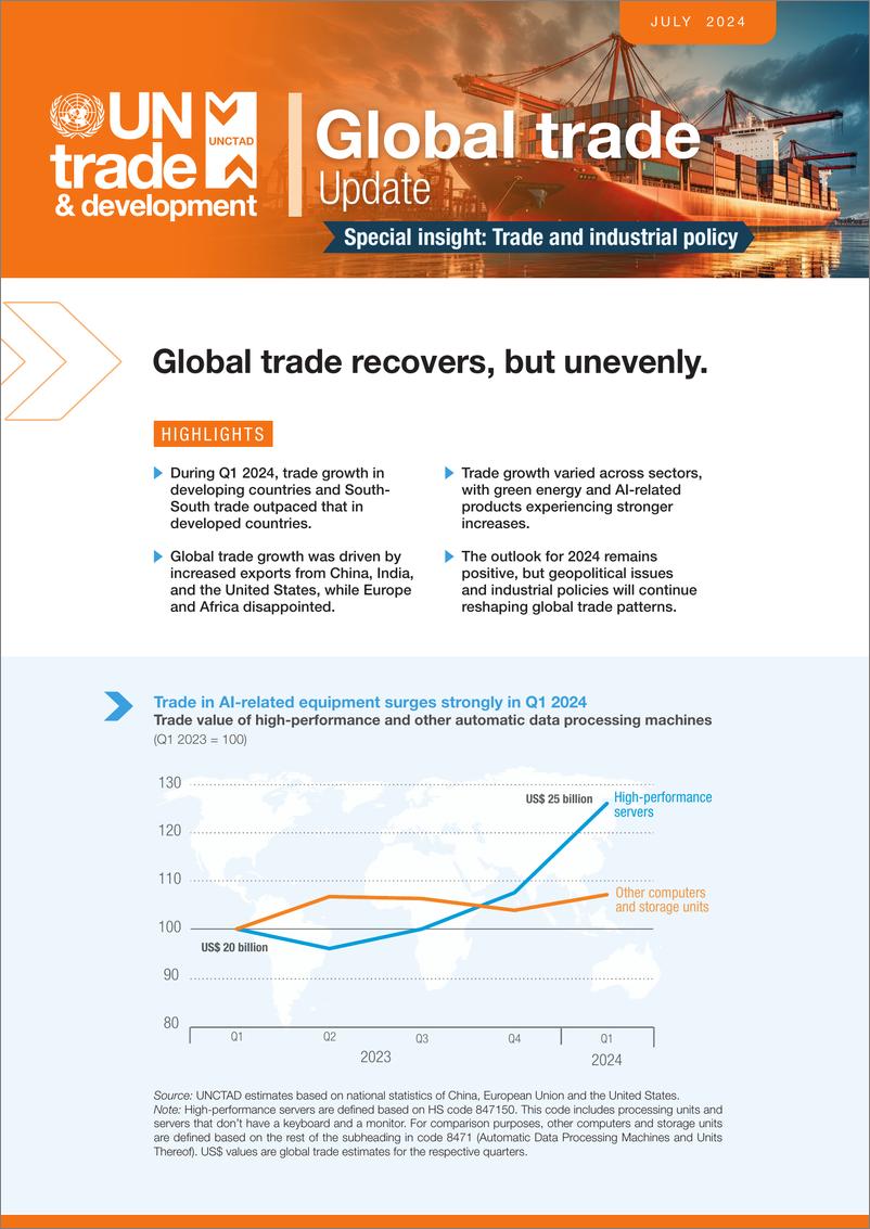 《UNCTAD联合国贸易和发展会议：全球贸易最新情况报告（2024年7月）（英文版）》 - 第1页预览图