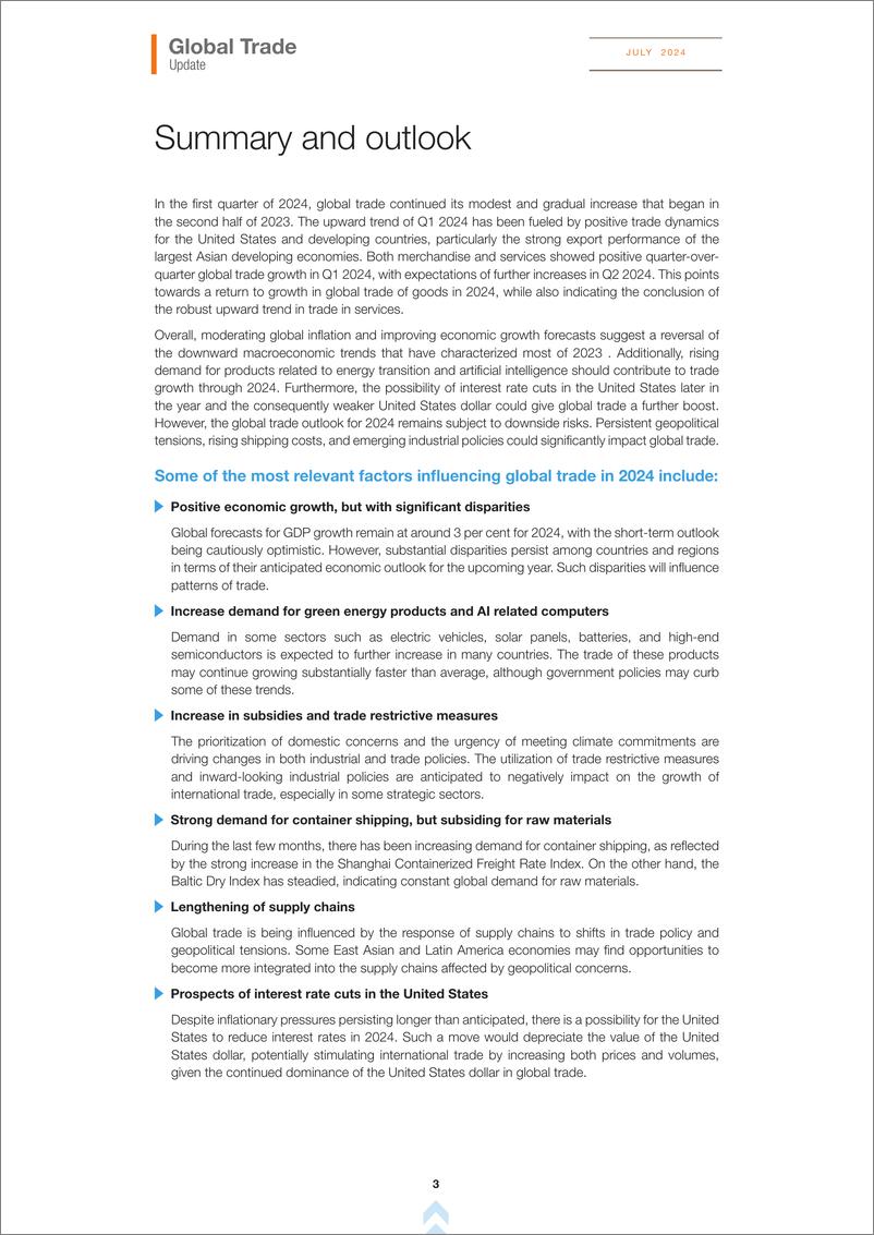 《UNCTAD联合国贸易和发展会议：全球贸易最新情况报告（2024年7月）（英文版）》 - 第3页预览图