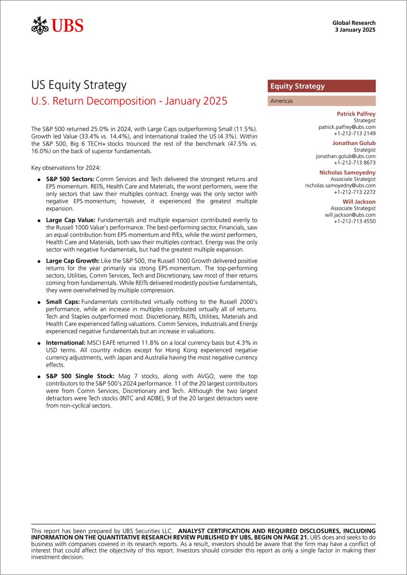 《UBS Equities-US Equity Strategy _U.S. Return Decomposition - January 2025...-112585890》 - 第1页预览图